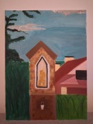 Duży Obraz 78x58 Kapliczka – Pejzaż Wiejski, Ręcznie Malowany na Płótnie