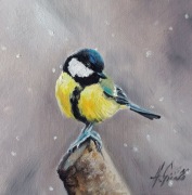 A.Giża SIKORKA BOGATKA obraz olejny 20/20 cm PTAK PTAKI 