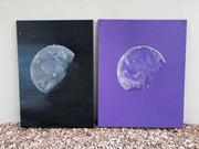 Dwa duże obrazy strukturalne akrylowe księżyce