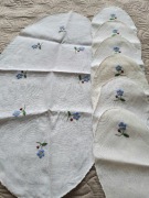 Vintage zestaw serwetki podkladk haft płótno lniane PRL retro biale kwiatki