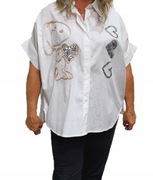 biała bluzka koszula z cekinami haft 5xl 52 54