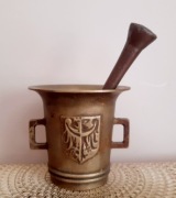 Moździerz mosiężny, herb, z mosiądzu,  mosiądz vintage