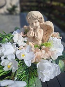 Stroik serce z aniołem,Biały stroik na grób/pomnik,Stroik dla dziecka 