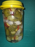 Szaszłyk asorti oliwka,ogórek, papryka słodka, piekielna, cebula 