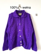 Fioletowy sweter Country Scene kardigan warkocz aran pleciony