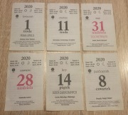 Oryginalna kartka z kalendarza 2020 r. Prezent Rocznica Pamiątka