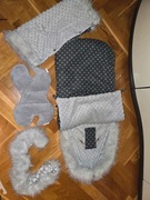 Śpiworek do wózka minki z futerkiem futro na budkę mufka szary kropki