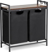 Nowy Kosz na Pranie z Półką 2 Przegródki 73x30x74 cm Czarny