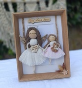 Ramka pamiątka anioł stróż prezent dekoracja chrzest komunia makrama 