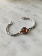 Bransoletka srebrna 925 z bursztynem Silver Poland vintage 80-90