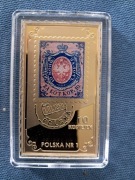 1 polski znaczek - reprod platerowana 24 karat złotem , certyfikat