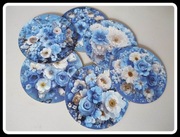 Nowe podstawki pod kubki 6 sztuk niebieskie kwiatki