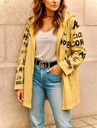 Denimowa jeans żółta bluza z kapturem w czarne napisy roz.M/L