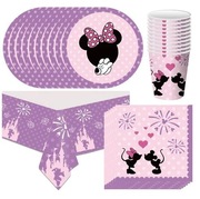 Zestaw urodzinowy Minnie Mouse 10 osobowy talerzyki kubeczki serwetki obrus