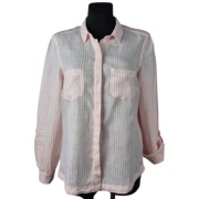 Lniana Koszula Marks & Spencer 100% Len 38 40 Różowe Paski Boho Summer