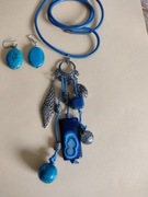 Zestaw naszyjnik i kolczyki boho niebieskie, turkusowe