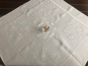 Obrus Haft ręczny, Len 100x100 cm, haft kurpiowski