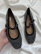 Czarne balerinki baleriny damskie 38 z cyrkoniami stylowe wiosna lato