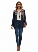 INDIGO GRANATOWA bluzka wiązana kardigan sweter boho M&S 38 M