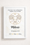 Personalizowana metryczka urodzeniowa - ZNAK ZODIAKU | ramka GRATIS