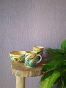 Ręcznie wykonany zestaw ceramiczny – miska, 2 kubki, kwiaty, biedronki