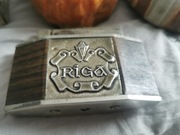 Komplet 4 zapalniczki stołowe vintage retro RIGA bursztyn oniks chrom