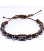 BRANSOLETKA RUNA VALKNUT STAL SZLACHETNA 316L KAMIEŃ HEMATYT 10 MM SZNUREK