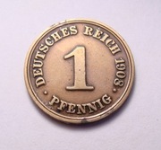 Niemcy 1 pfennig 1908 D Lakierowana