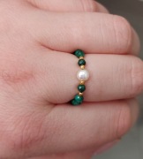 Pierścionek z kamieni malachit perła srebro zielon