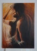 duży stary obraz ręcznie malowany, akt kobiety i mężczyzny