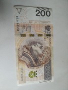 Banknot 200zl seria BE 219999 radar