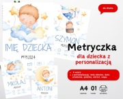Pamiątkowy plakat - Metryczka dla dziecka chrzest, urodziny do druku A4 