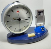 Zegar z budzikiem kalendarz Golden Cock lata 60 i 70 super stan Unikatowy