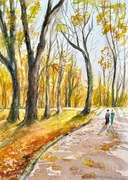 Spacer po Łazienkach Królewskich Original Akwarela A4