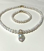 Naszyjnik i bransoleta z zawieszką Perły barkowe Złocenie 14K