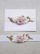 Zestaw biała koronkowa opaska oraz pasek na chrzest urodziny sesję 