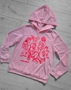 Różowa bluza z kapturem i nadrukiem graffiti/kreskówkowym, shein 152