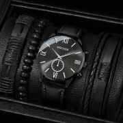 Męski kwarcowy zegarek + skórzane bransoletki x3 szt. GRATIS !!!