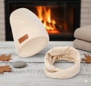 Zestaw dziecko uni jesień zima nowy beż czapka + komin hand made 48-52