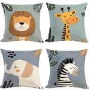 Poszewka na poduszkę dla dzieci, słoń, zebra, żyrafa, lew, 45x45cm, 4szt.
