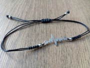 Regulowana bransoletka. Czarny sznurek. Srebrna linia życia