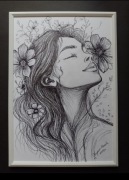 Grafika z kobietą - portret dziewczyny z kwiatami 