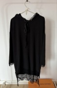 ZARA długa bluza z koronką S czarna kaptur