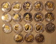 PANDA 1989 - 2006 CHINY 18 NUMIZMATÓW PLATEROWANE + ZŁOCENIE, RARYTAS