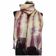 Szal Pashmina wełniany beż fiolet duży miękki ciepły 175x65