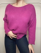 Sweter damski oversize fioletowy róż moher alpaka wełniany M 38 | 40 XL 42