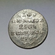 Poniatowski, 10 groszy 1792 M.W. Srebro 2.42 g. Średnica 23 mm.