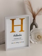 Złocona metryczka dziecka w ramce - personalizacja