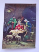 Pocztówka 3D stara - Boże Narodzenie, Święta Rodzina - Szopka, Betlejem