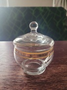 Elegancka cukiernica szkło złoto-pomarańczowa obwódka PRL Vintage